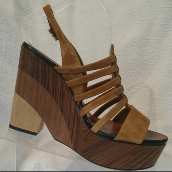 Vince Camuto Brown Suede Wood Platform Wedge 9.5 - Picture 2 of 8